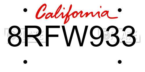 8RFW933 California License Plate