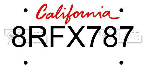 8RFX787 California License Plate