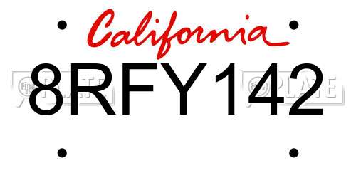 8RFY142 California License Plate