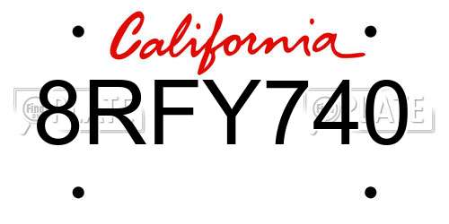 8RFY740 California License Plate