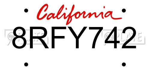 8RFY742 California License Plate
