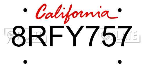 8RFY757 California License Plate