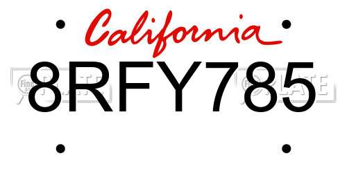8RFY785 California License Plate
