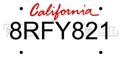 8RFY821 California License Plate