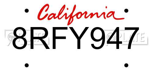 8RFY947 California License Plate
