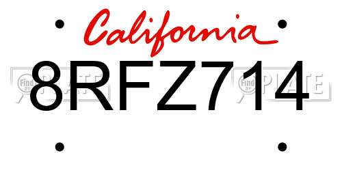8RFZ714 California License Plate