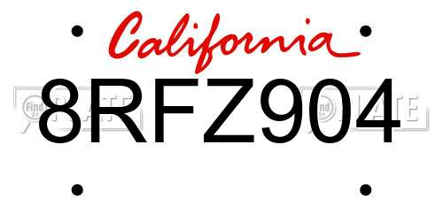 8RFZ904 California License Plate