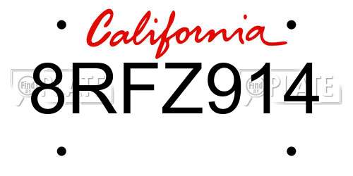 8RFZ914 California License Plate