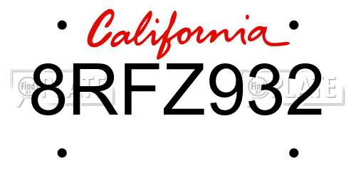 8RFZ932 California License Plate