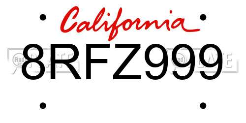 8RFZ999 California License Plate