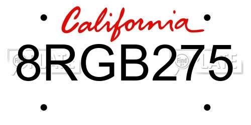 8RGB275 California License Plate