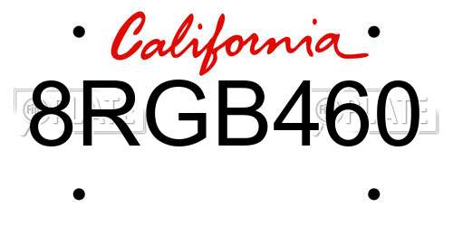 8RGB460 California License Plate