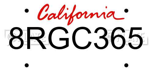 8RGC365 California License Plate