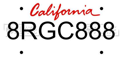 8RGC888 California License Plate