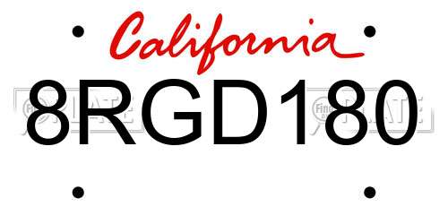 8RGD180 California License Plate