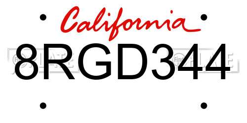 8RGD344 California License Plate