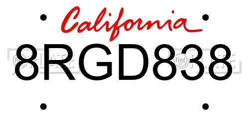 8RGD838 California License Plate