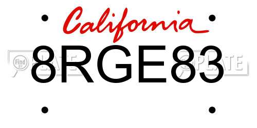 8RGE83 California License Plate