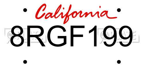 8RGF199 California License Plate