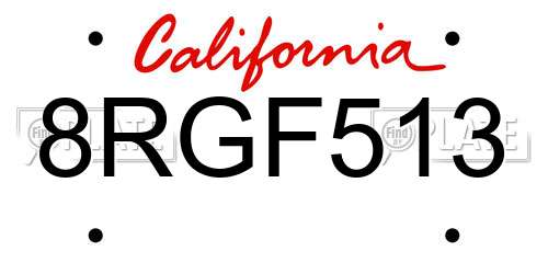 8RGF513 California License Plate