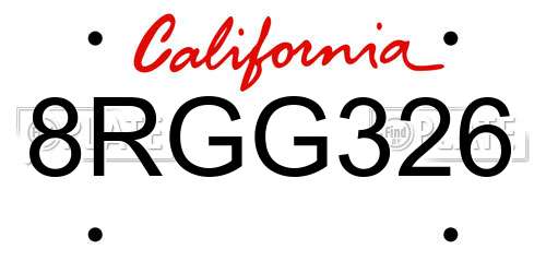 8RGG326 California License Plate