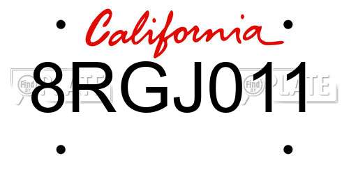 8RGJ011 California License Plate