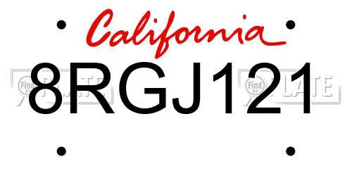 8RGJ121 California License Plate