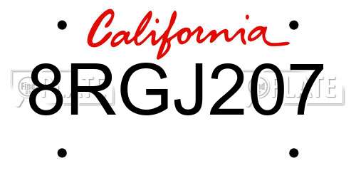 8RGJ207 California License Plate