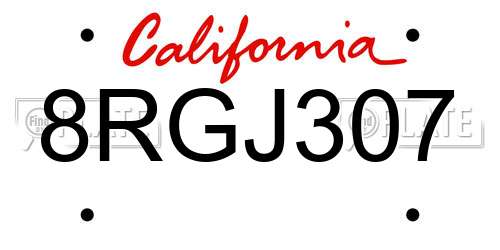 8RGJ307 California License Plate