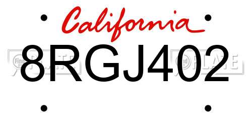 8RGJ402 California License Plate