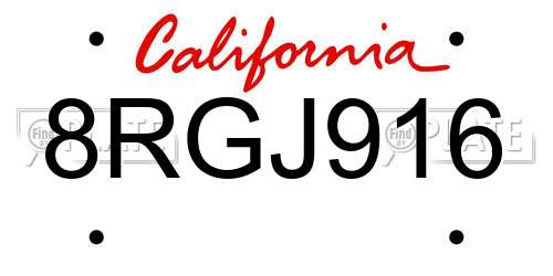 8RGJ916 California License Plate