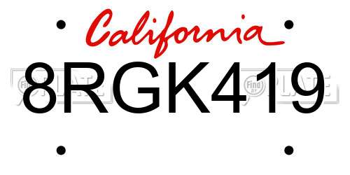 8RGK419 California License Plate