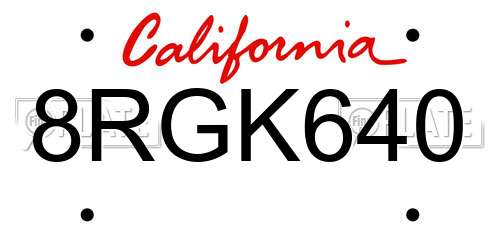 8RGK640 California License Plate
