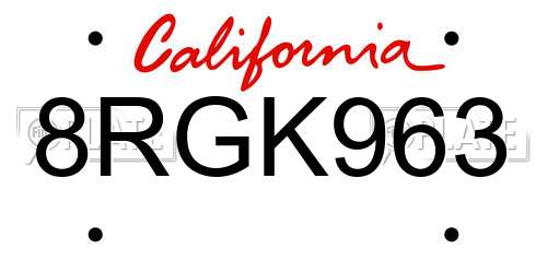 8RGK963 California License Plate