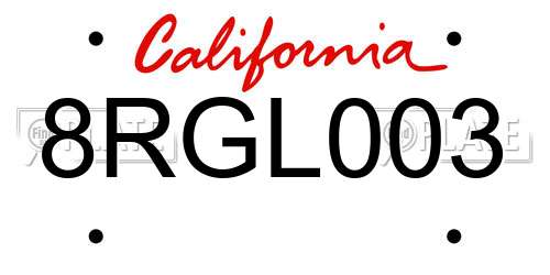 8RGL003 California License Plate