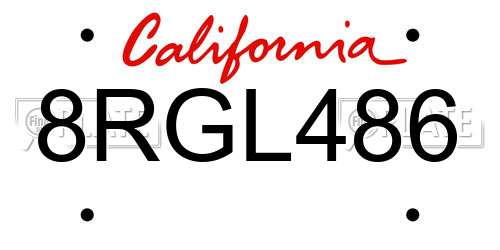 8RGL486 California License Plate