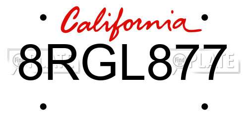8RGL877 California License Plate