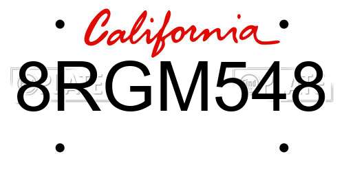 8RGM548 California License Plate