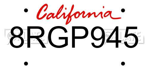 8RGP945 California License Plate