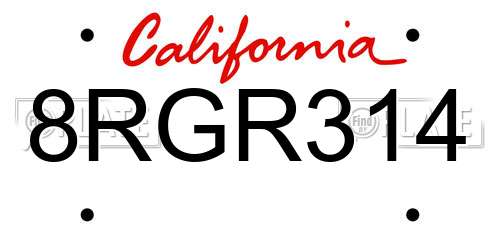 8RGR314 California License Plate