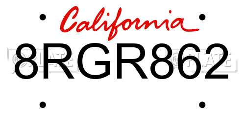 8RGR862 California License Plate