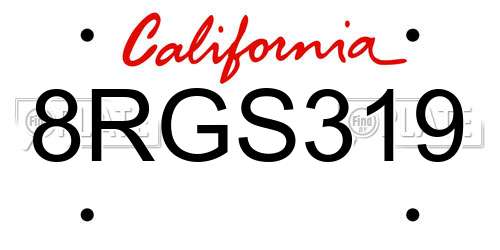 8RGS319 California License Plate