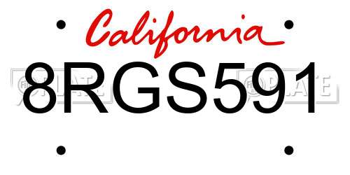 8RGS591 California License Plate