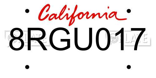 8RGU017 California License Plate
