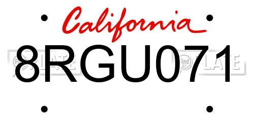 8RGU071 California License Plate
