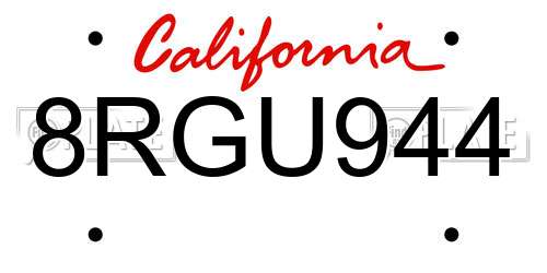 8RGU944 California License Plate