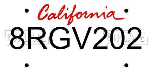 8RGV202 California License Plate