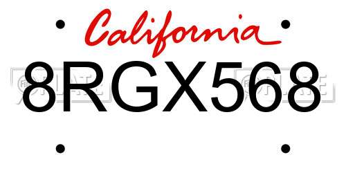 8RGX568 California License Plate