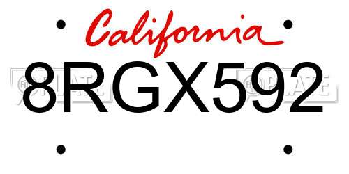 8RGX592 California License Plate