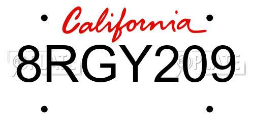 8RGY209 California License Plate